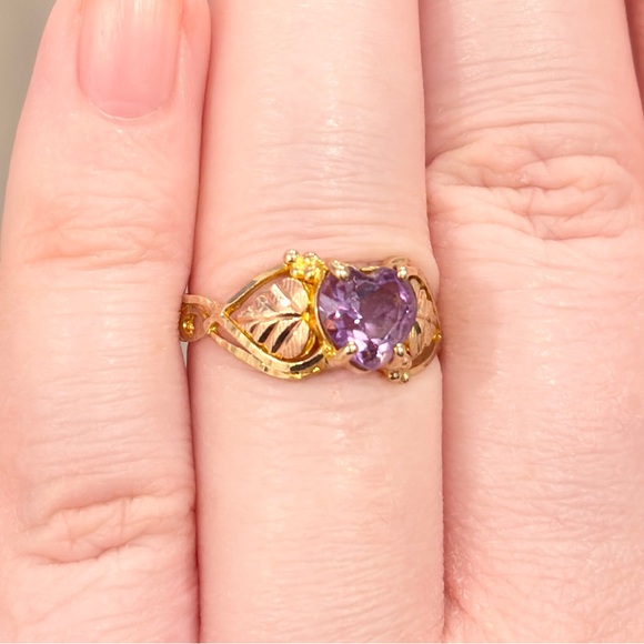 Vintage 10K Black Hills Gold Amethyst Heart Ring, Size 6.5 Solitaire, Coleman Co - Picture 6 of 16